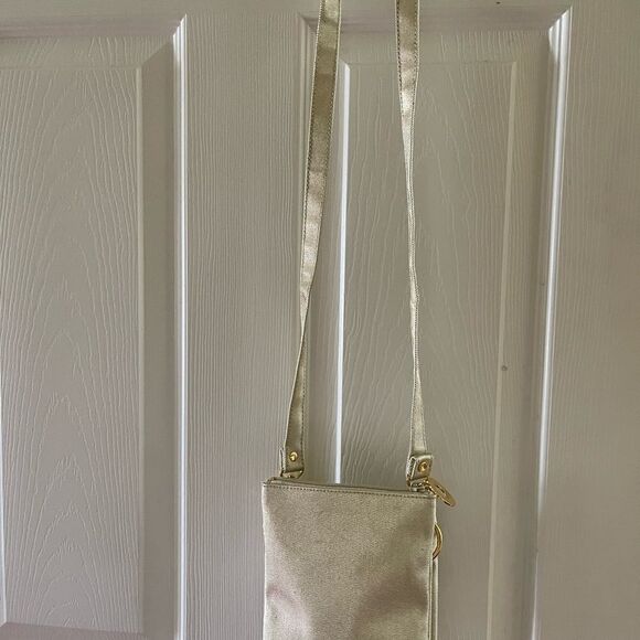 Gold Nylon Crossbody bag with Gold Brass Elephant Attachment & Crystal Eyes - Picture 5 of 11